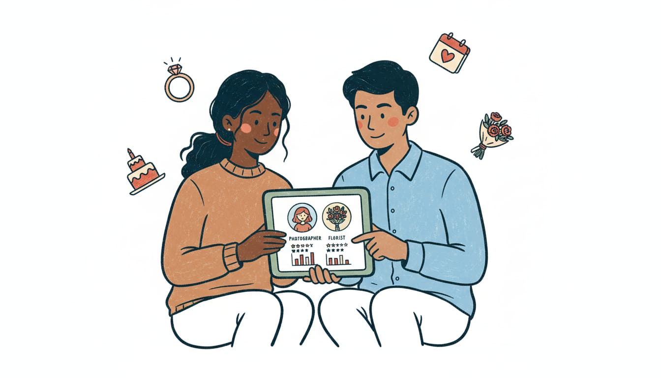 Side-by-side comparison of AI wedding planning app and traditional wedding planner consultation