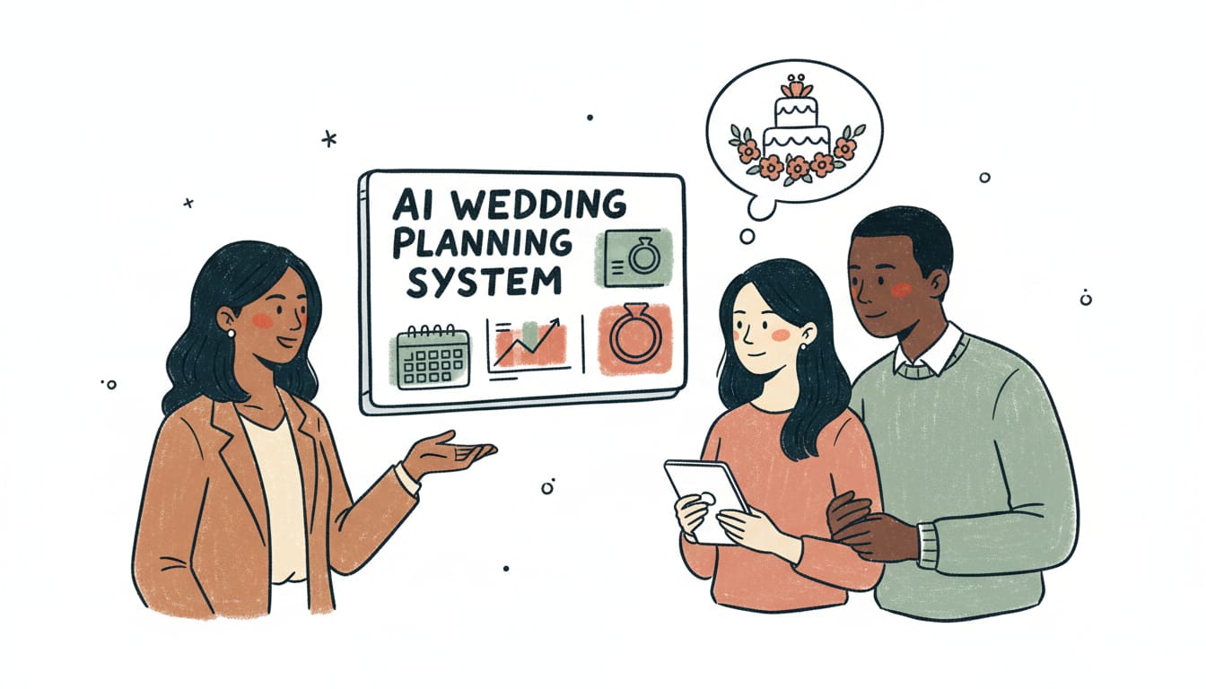 Step-by-step screenshot walkthrough of AI wedding planning platform finding and contacting vendors